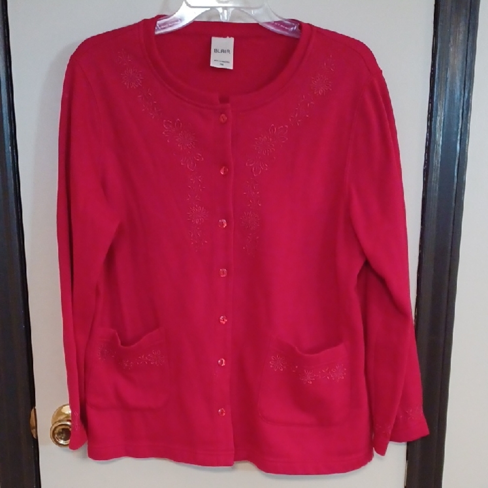 Blair Vibrant Red Cardigan with Embroidered Details